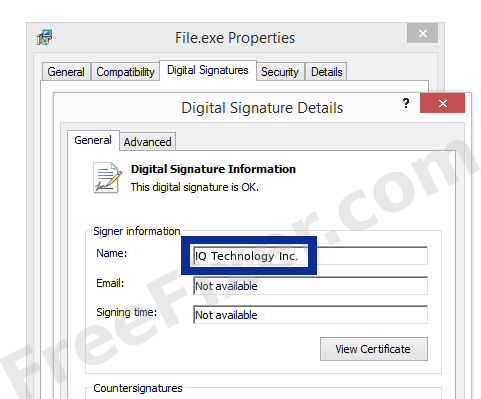 Screenshot of the IQ Technology Inc. certificate